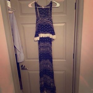 Navy and white pattern maxi dress